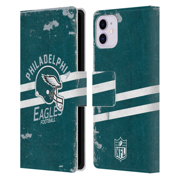 NFL Philadelphia Eagles Logo Art Helmet Distressed Leather Book Wallet Case Cover For Apple iPhone 11