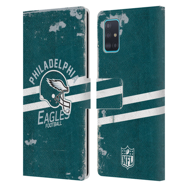 NFL Philadelphia Eagles Logo Art Helmet Distressed Leather Book Wallet Case Cover For Samsung Galaxy A51 (2019)