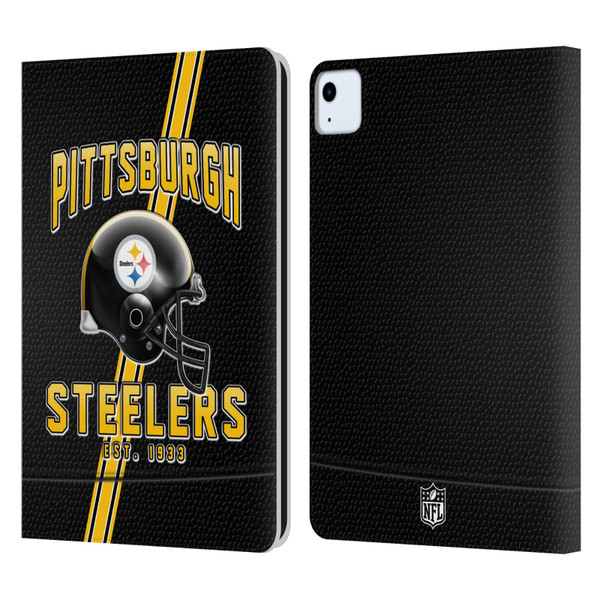 NFL Pittsburgh Steelers Logo Art Football Stripes Leather Book Wallet Case Cover For Apple iPad Air 11 2020/2022/2024