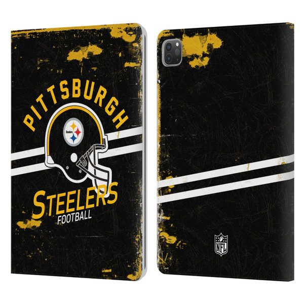 NFL Pittsburgh Steelers Logo Art Helmet Distressed Leather Book Wallet Case Cover For Apple iPad Pro 11 2020 / 2021 / 2022