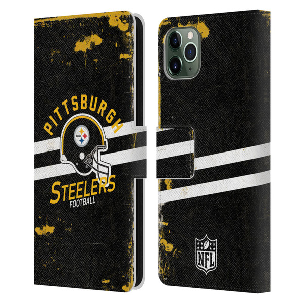 NFL Pittsburgh Steelers Logo Art Helmet Distressed Leather Book Wallet Case Cover For Apple iPhone 11 Pro Max