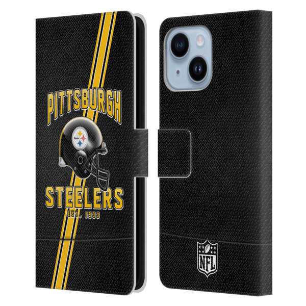 NFL Pittsburgh Steelers Logo Art Football Stripes Leather Book Wallet Case Cover For Apple iPhone 14 Plus