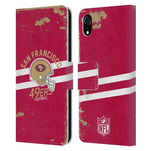 NFL San Francisco 49ers Logo Art Helmet Distressed Leather Book Wallet Case Cover For Apple iPhone XR