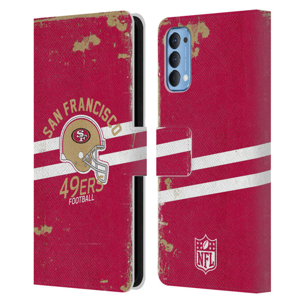 NFL San Francisco 49ers Logo Art Helmet Distressed Leather Book Wallet Case Cover For OPPO Reno 4 5G