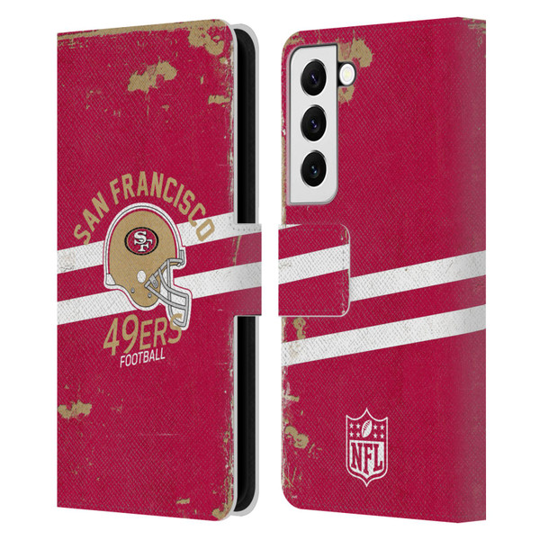 NFL San Francisco 49ers Logo Art Helmet Distressed Leather Book Wallet Case Cover For Samsung Galaxy S22 5G