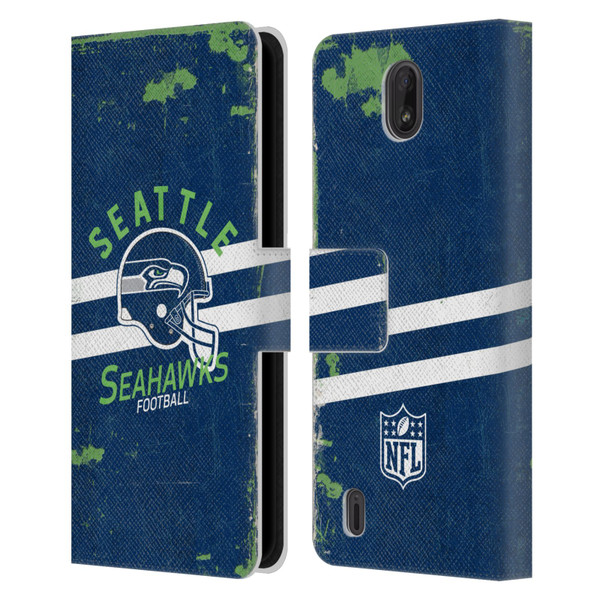 NFL Seattle Seahawks Logo Art Helmet Distressed Leather Book Wallet Case Cover For Nokia C01 Plus/C1 2nd Edition