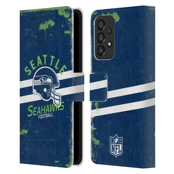 NFL Seattle Seahawks Logo Art Helmet Distressed Leather Book Wallet Case Cover For Samsung Galaxy A33 5G (2022)