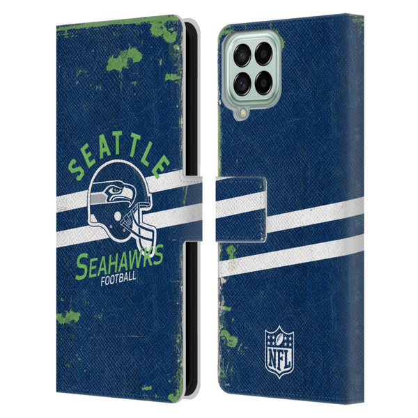 NFL Seattle Seahawks Logo Art Helmet Distressed Leather Book Wallet Case Cover For Samsung Galaxy M53 (2022)