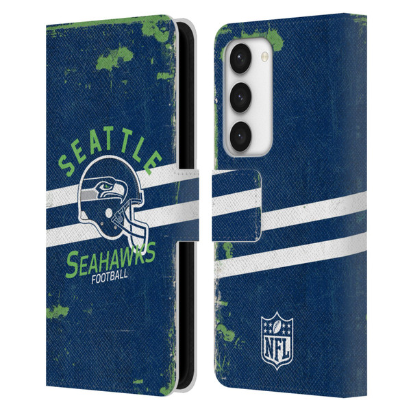 NFL Seattle Seahawks Logo Art Helmet Distressed Leather Book Wallet Case Cover For Samsung Galaxy S23 5G