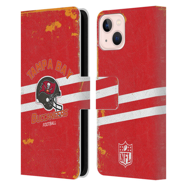 NFL Tampa Bay Buccaneers Logo Art Helmet Distressed Leather Book Wallet Case Cover For Apple iPhone 13