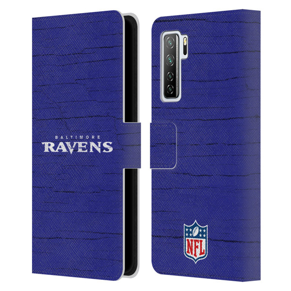 NFL Baltimore Ravens Logo Distressed Look Leather Book Wallet Case Cover For Huawei Nova 7 SE/P40 Lite 5G