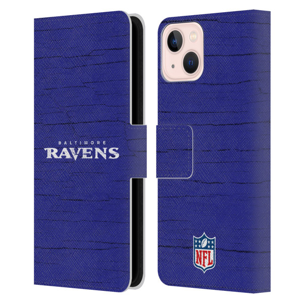 NFL Baltimore Ravens Logo Distressed Look Leather Book Wallet Case Cover For Apple iPhone 13