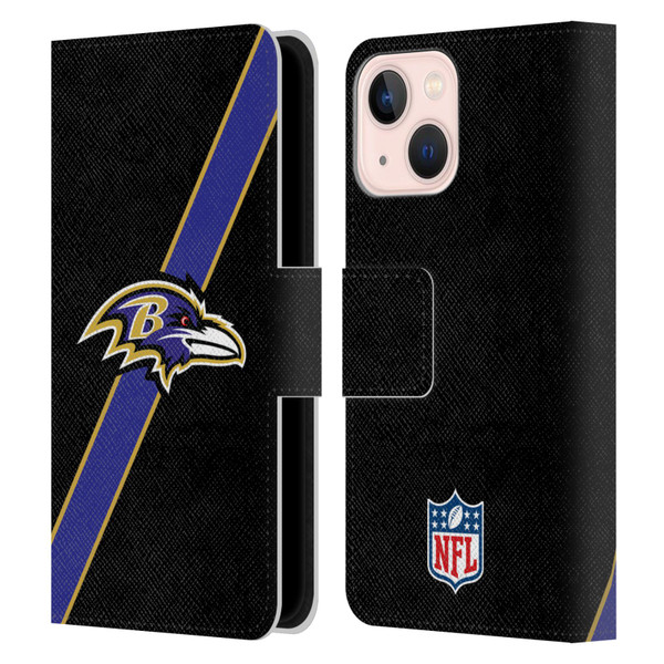 NFL Baltimore Ravens Logo Stripes Leather Book Wallet Case Cover For Apple iPhone 13 Mini