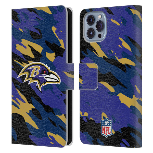 NFL Baltimore Ravens Logo Camou Leather Book Wallet Case Cover For Apple iPhone 14