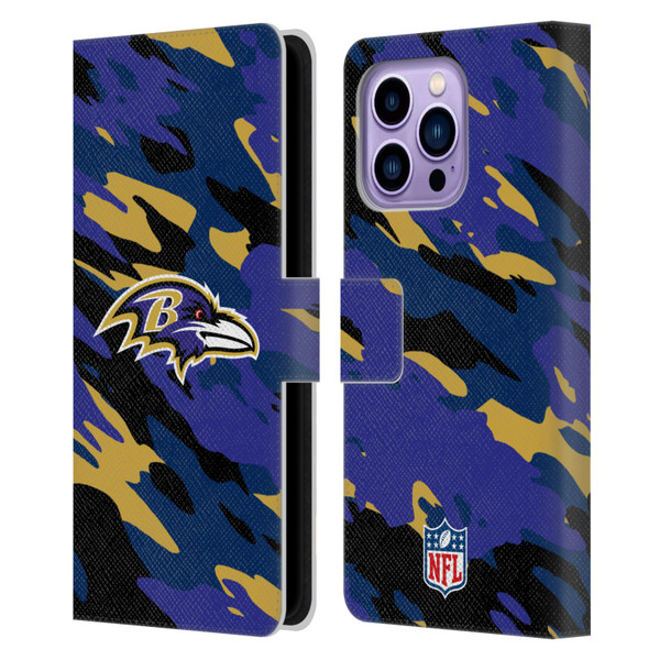 NFL Baltimore Ravens Logo Camou Leather Book Wallet Case Cover For Apple iPhone 14 Pro Max