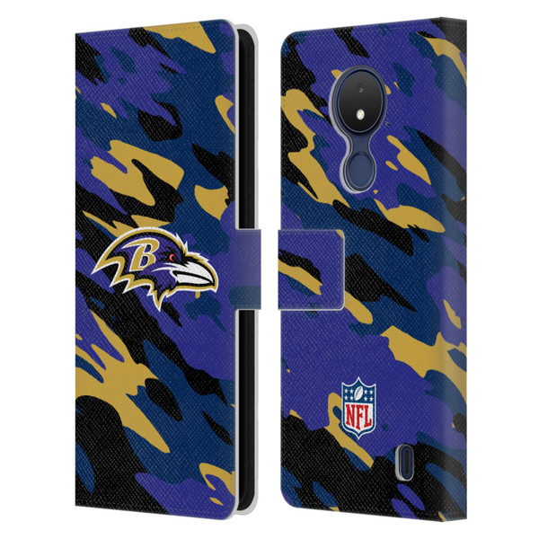 NFL Baltimore Ravens Logo Camou Leather Book Wallet Case Cover For Nokia C21