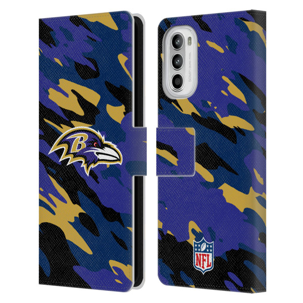 NFL Baltimore Ravens Logo Camou Leather Book Wallet Case Cover For Motorola Moto G52