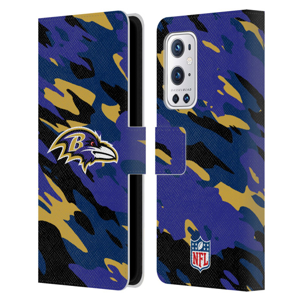NFL Baltimore Ravens Logo Camou Leather Book Wallet Case Cover For OnePlus 9 Pro