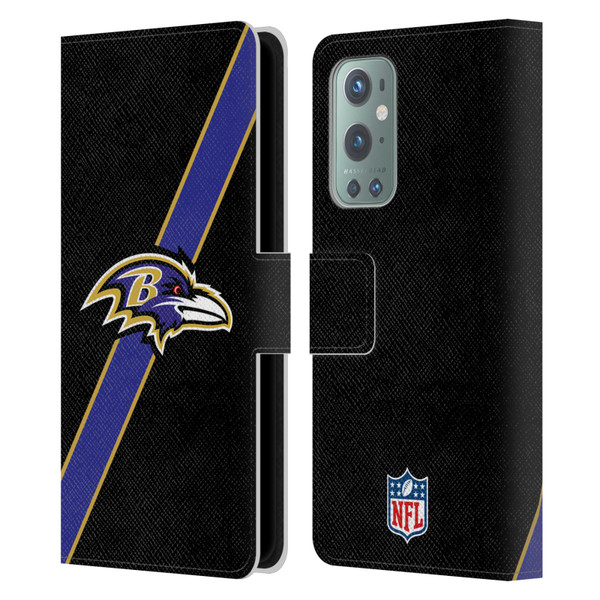 NFL Baltimore Ravens Logo Stripes Leather Book Wallet Case Cover For OnePlus 9