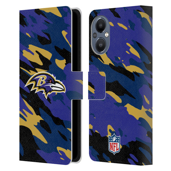 NFL Baltimore Ravens Logo Camou Leather Book Wallet Case Cover For OnePlus Nord N20 5G