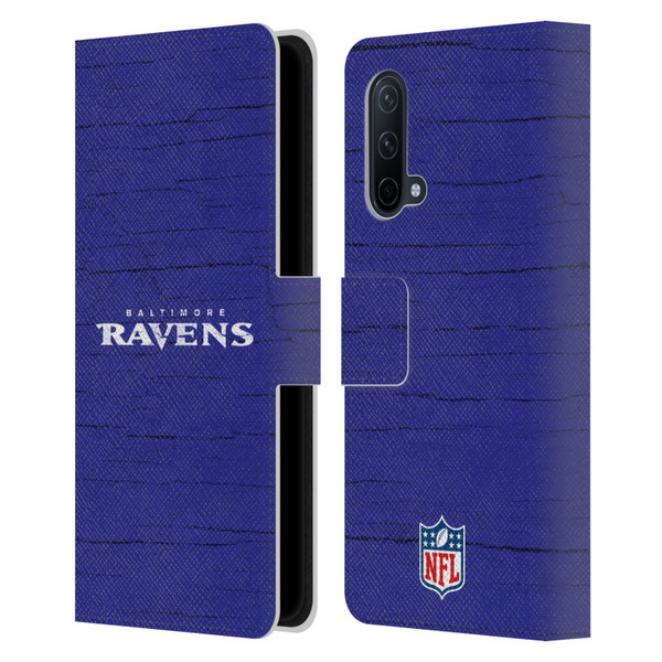 NFL Baltimore Ravens Logo Distressed Look Leather Book Wallet Case Cover For OnePlus Nord CE 5G