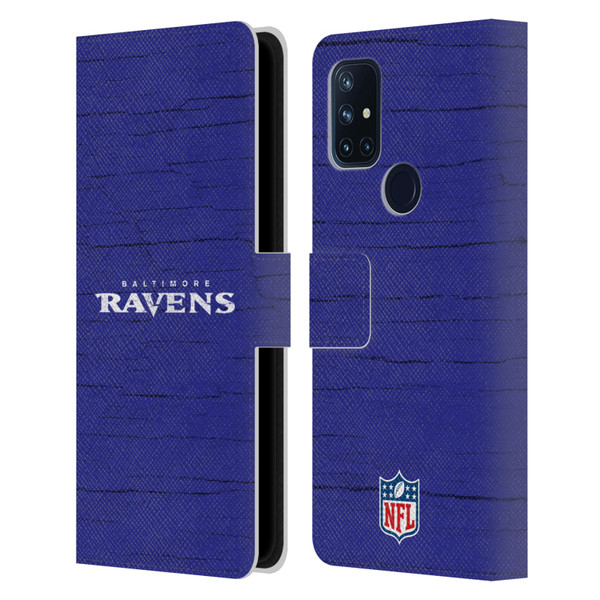 NFL Baltimore Ravens Logo Distressed Look Leather Book Wallet Case Cover For OnePlus Nord N10 5G