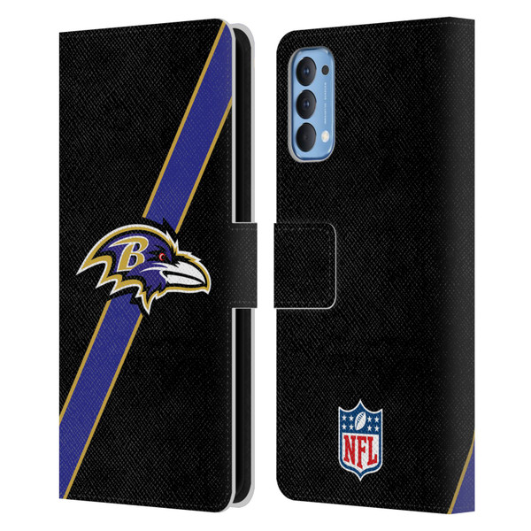 NFL Baltimore Ravens Logo Stripes Leather Book Wallet Case Cover For OPPO Reno 4 5G