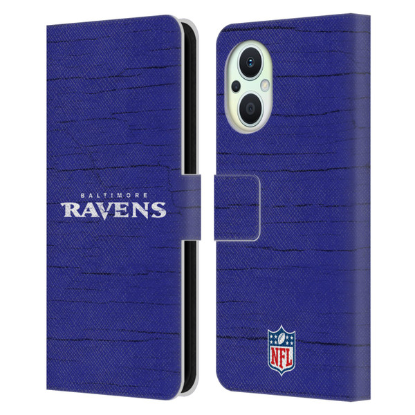 NFL Baltimore Ravens Logo Distressed Look Leather Book Wallet Case Cover For OPPO Reno8 Lite
