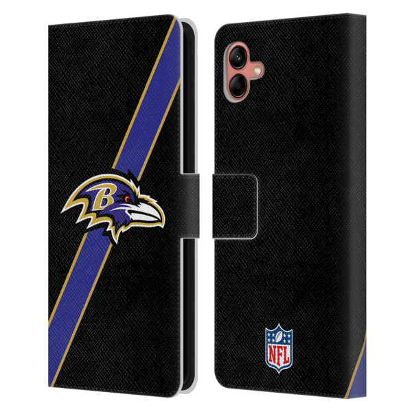 NFL Baltimore Ravens Logo Stripes Leather Book Wallet Case Cover For Samsung Galaxy A04 (2022)
