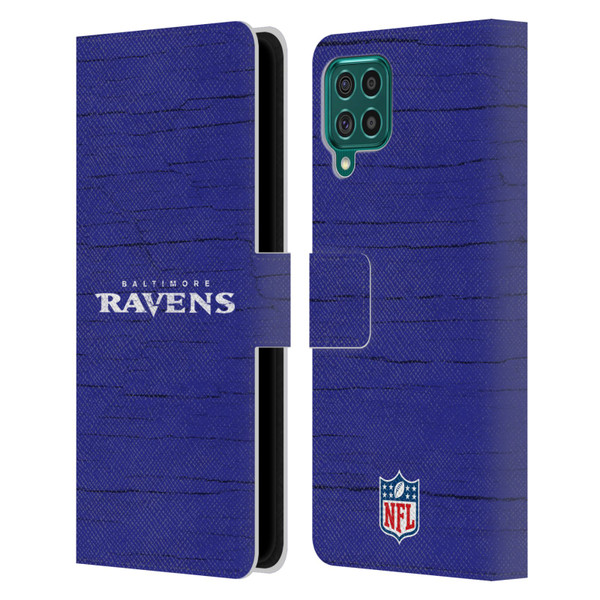NFL Baltimore Ravens Logo Distressed Look Leather Book Wallet Case Cover For Samsung Galaxy F62 (2021)