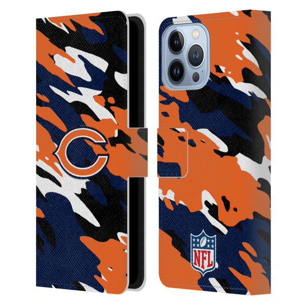 NFL Chicago Bears Logo Camou Leather Book Wallet Case Cover For Apple iPhone 13 Pro Max