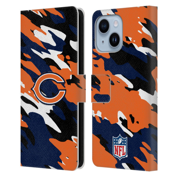 NFL Chicago Bears Logo Camou Leather Book Wallet Case Cover For Apple iPhone 14 Plus