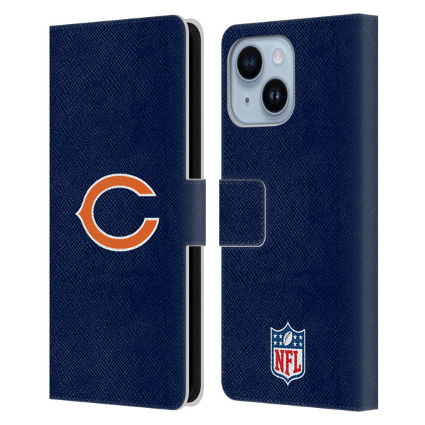 NFL Chicago Bears Logo Plain Leather Book Wallet Case Cover For Apple iPhone 14 Plus