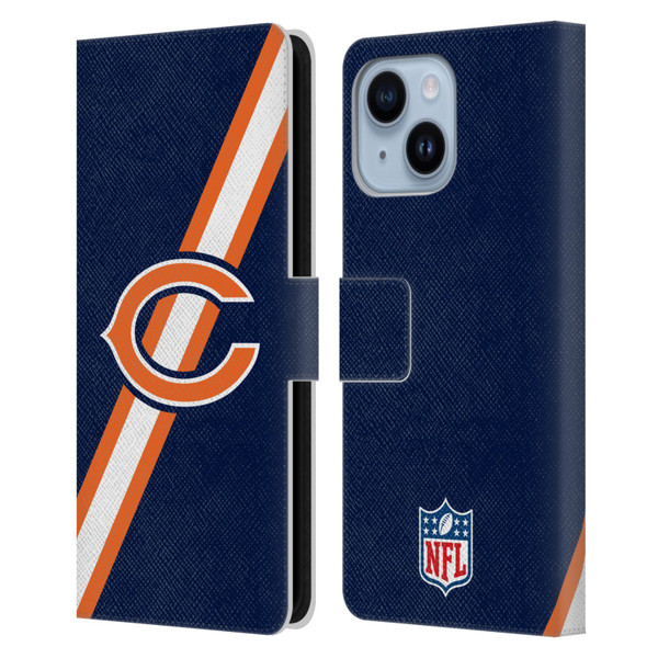 NFL Chicago Bears Logo Stripes Leather Book Wallet Case Cover For Apple iPhone 14 Plus