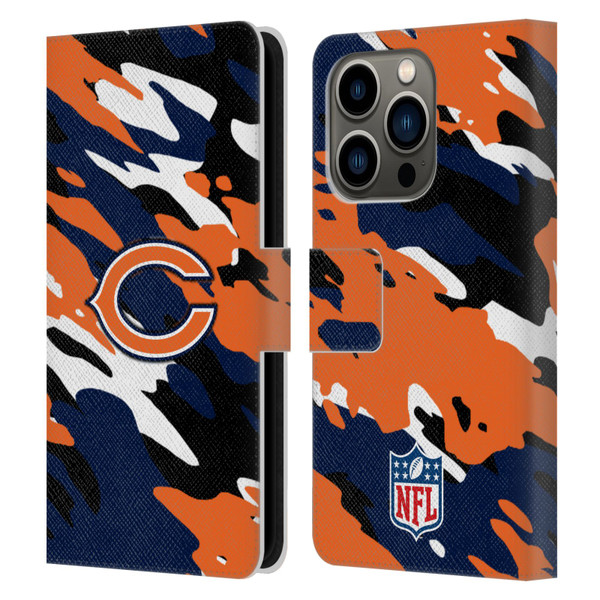 NFL Chicago Bears Logo Camou Leather Book Wallet Case Cover For Apple iPhone 14 Pro