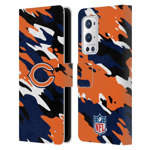 NFL Chicago Bears Logo Camou Leather Book Wallet Case Cover For OnePlus 9 Pro
