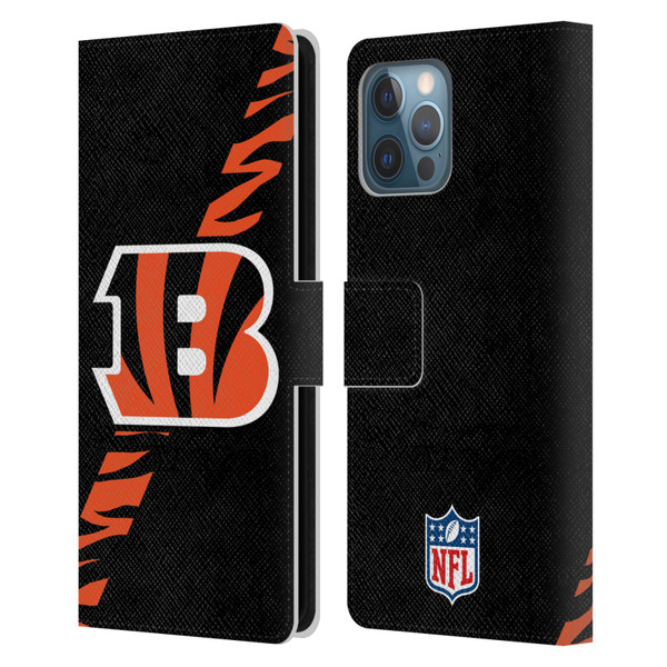NFL Cincinnati Bengals Logo Stripes Leather Book Wallet Case Cover For Apple iPhone 12 Pro Max