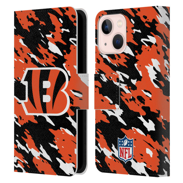NFL Cincinnati Bengals Logo Camou Leather Book Wallet Case Cover For Apple iPhone 13 Mini