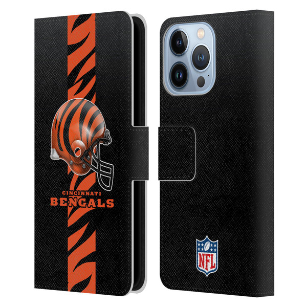 NFL Cincinnati Bengals Logo Helmet Leather Book Wallet Case Cover For Apple iPhone 13 Pro