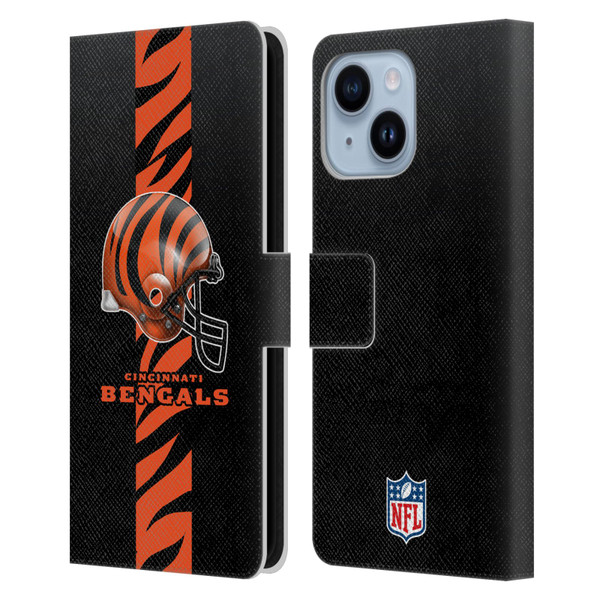 NFL Cincinnati Bengals Logo Helmet Leather Book Wallet Case Cover For Apple iPhone 14 Plus