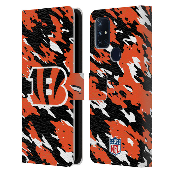 NFL Cincinnati Bengals Logo Camou Leather Book Wallet Case Cover For OnePlus Nord N10 5G