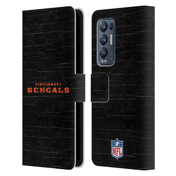 NFL Cincinnati Bengals Logo Distressed Look Leather Book Wallet Case Cover For OPPO Find X3 Neo / Reno5 Pro+ 5G