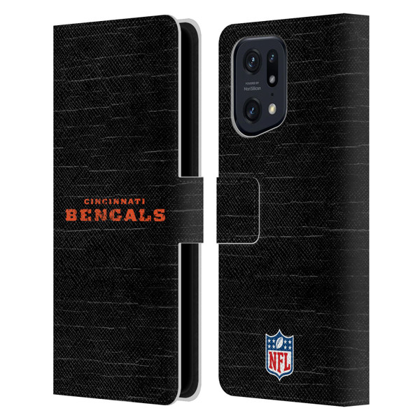 NFL Cincinnati Bengals Logo Distressed Look Leather Book Wallet Case Cover For OPPO Find X5 Pro