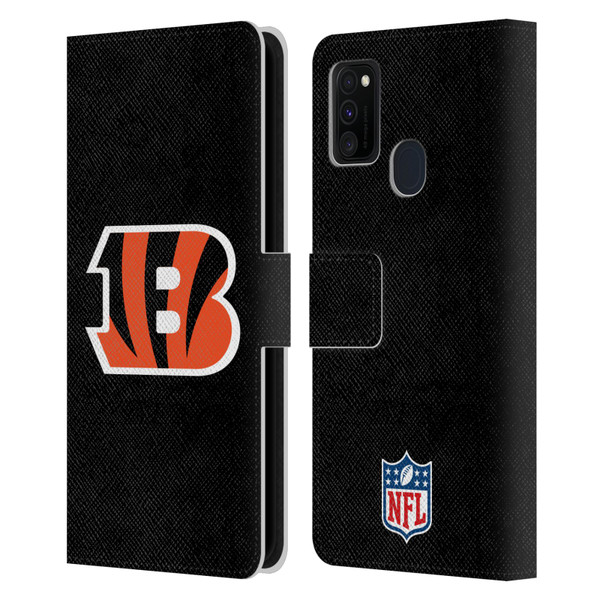 NFL Cincinnati Bengals Logo Plain Leather Book Wallet Case Cover For Samsung Galaxy M30s (2019)/M21 (2020)