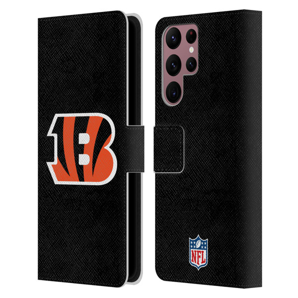 NFL Cincinnati Bengals Logo Plain Leather Book Wallet Case Cover For Samsung Galaxy S22 Ultra 5G