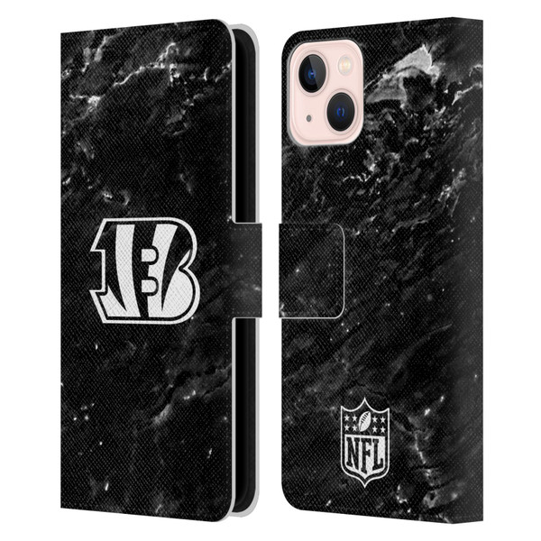 NFL Cincinnati Bengals Artwork Marble Leather Book Wallet Case Cover For Apple iPhone 13