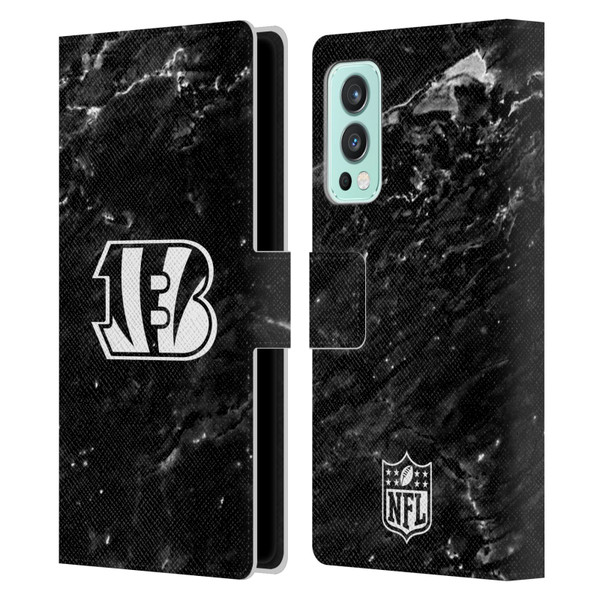 NFL Cincinnati Bengals Artwork Marble Leather Book Wallet Case Cover For OnePlus Nord 2 5G