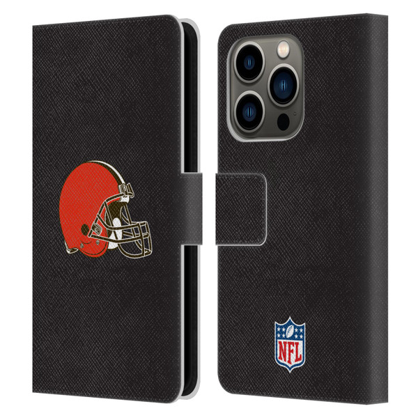 NFL Cleveland Browns Logo Plain Leather Book Wallet Case Cover For Apple iPhone 14 Pro