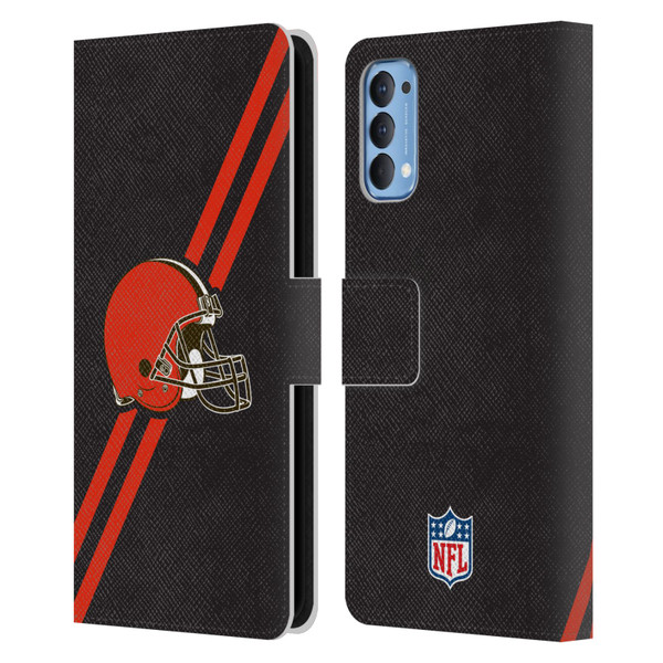 NFL Cleveland Browns Logo Stripes Leather Book Wallet Case Cover For OPPO Reno 4 5G