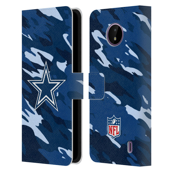 NFL Dallas Cowboys Logo Camou Leather Book Wallet Case Cover For Nokia C10 / C20
